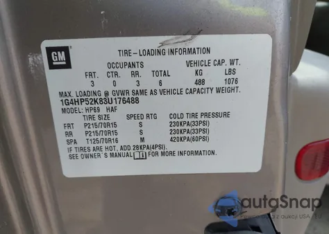 2003 Buick Lesabre Custom z USA, uszkodzony, nr VIN 1G4HP52K83U176488